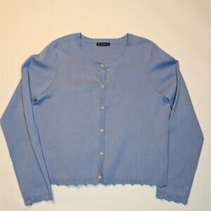 Adrianna Papell Blue Cardigan Sweater - Pearl & Rhinestone Buttons, Scalloped...